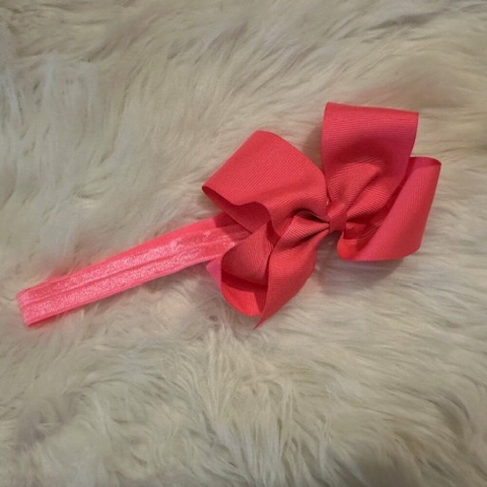 Neon Pink 4" Boutique Bow on FOE Headband  7495 Handmade NWT Boutique
